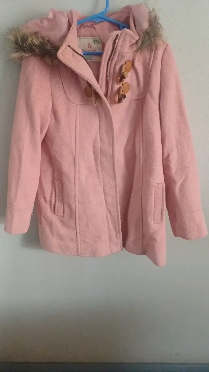 Abrigo rosado para niña con capucha - 1