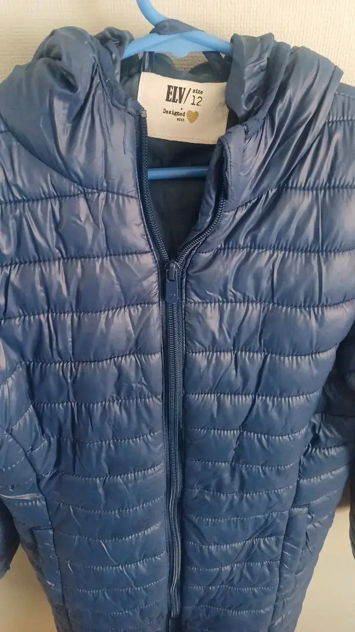 Parka larga acolchado azul con capucha para mujer - 3
