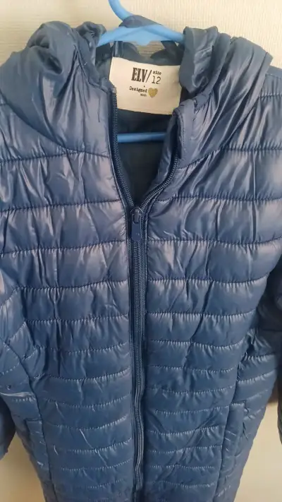 Parka larga acolchado azul con capucha para mujer - miniatura 3