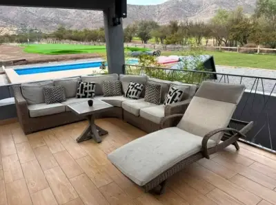 Juego de muebles de terraza de ratán con cojines - miniatura 1