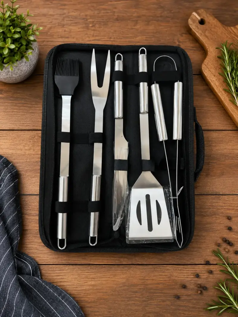 Set de utensilios de acero inoxidable para asado