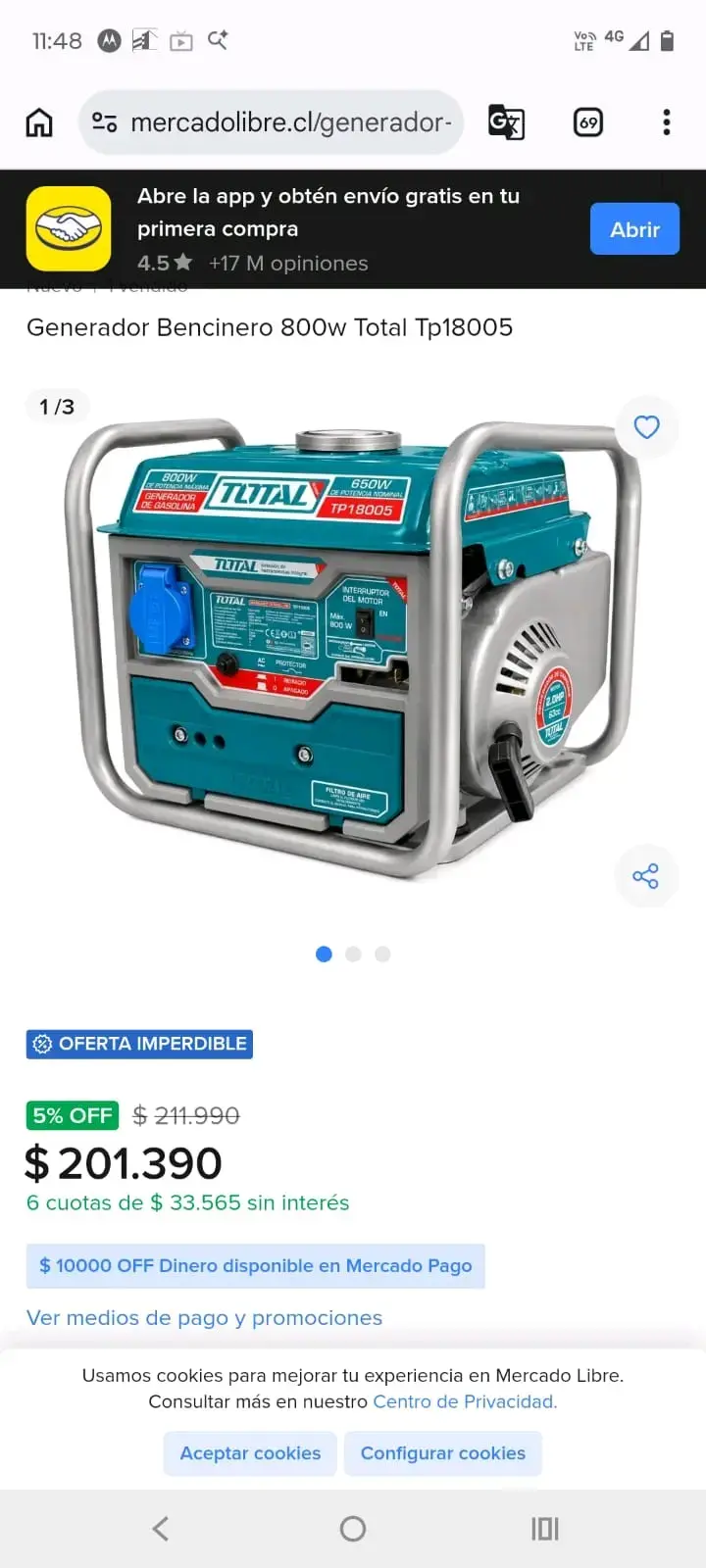 Generador a gasolina Total 800W TP18001 - 4