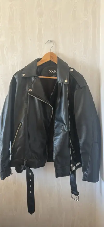 Chaqueta de cuero negra Zara - miniatura 1