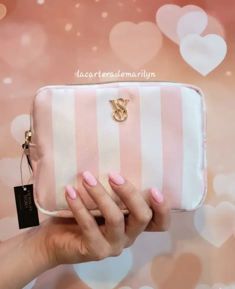 Cosmetiquero Victoria's Secret a rayas rosadas - 1