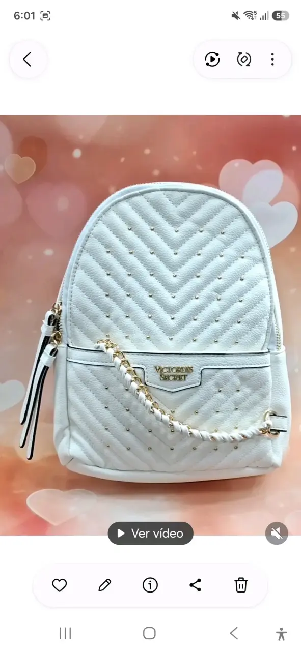 Mochila blanca Victoria's Secret con detalles dorados - 1