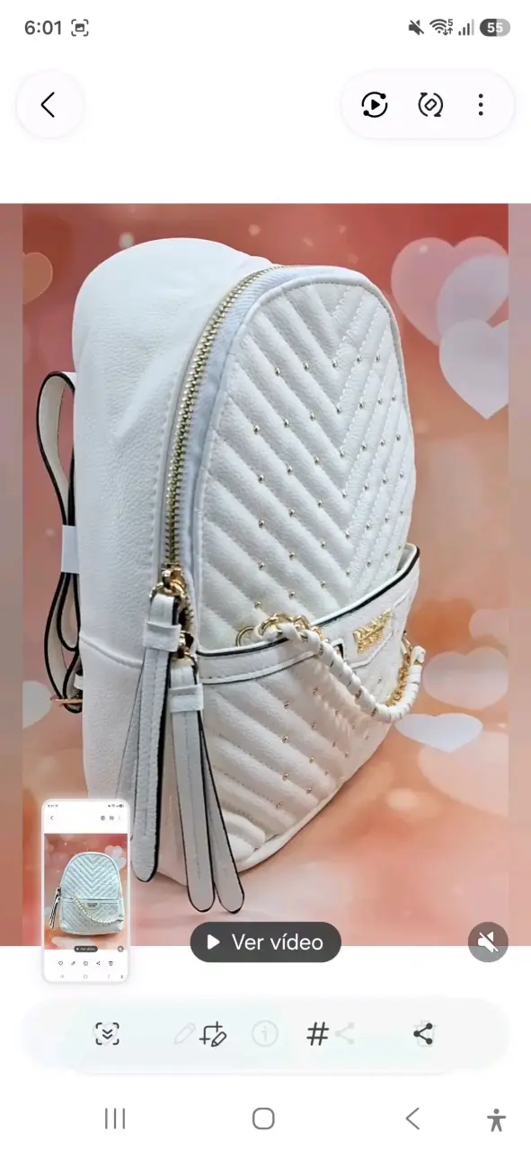 Mochila blanca Victoria's Secret con detalles dorados - 2