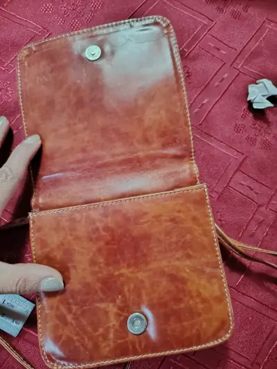 Billetera, cartera de cuero marrón con cierre - miniatura 2