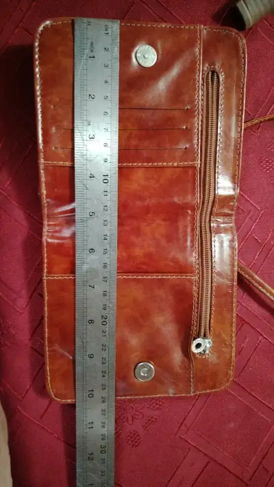 Billetera, cartera de cuero marrón con cierre - miniatura 6