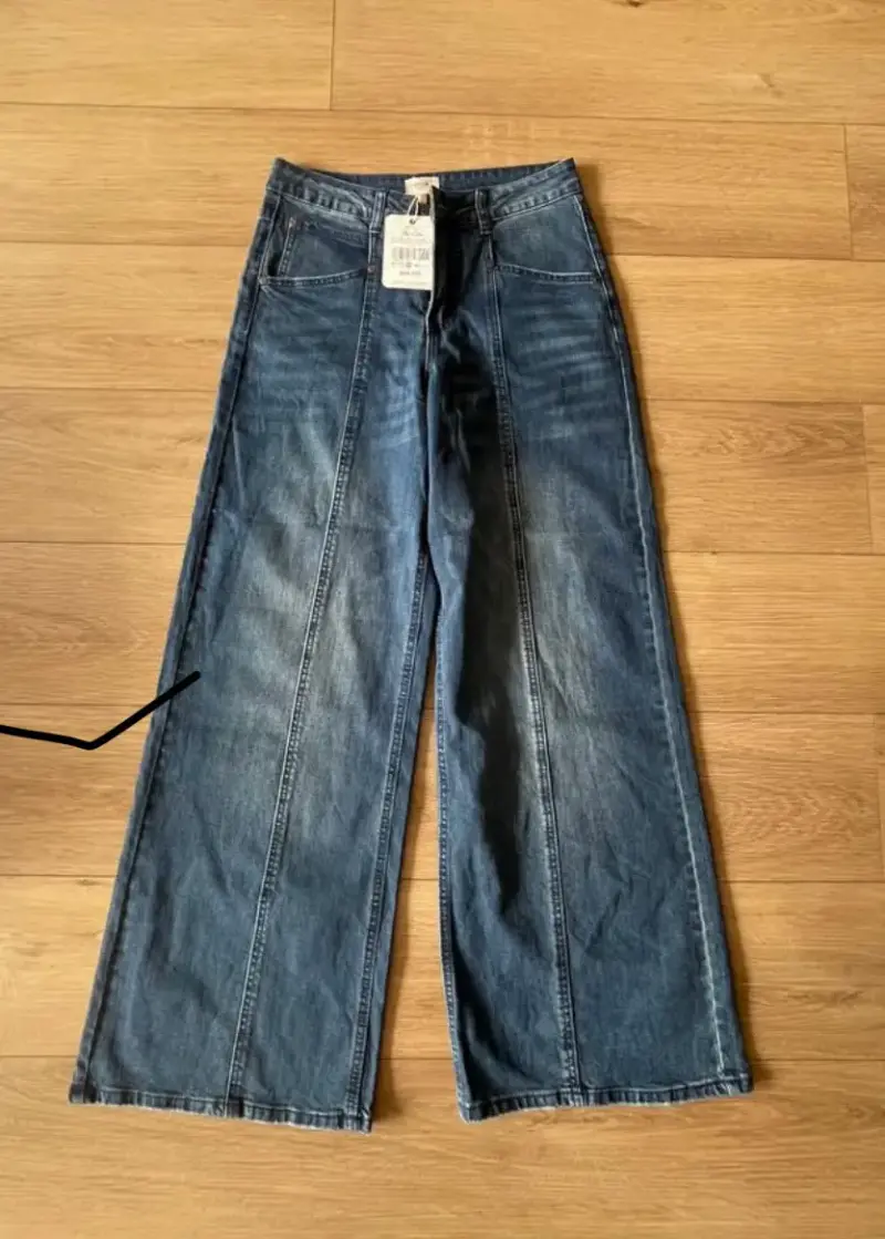 Jeans anchos de mezclilla azul para mujer - 1