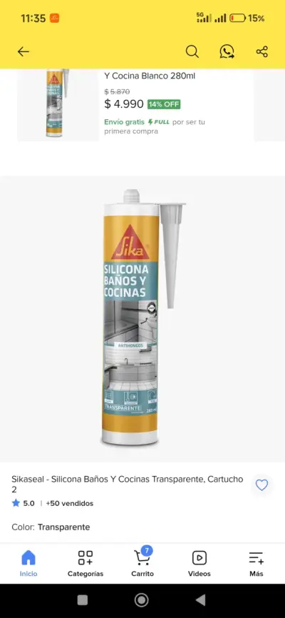 Silicona multipropósito Sika transparente 280ml - miniatura 2
