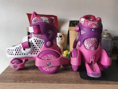 Patines ajustables infantiles rosados y morados - miniatura 1