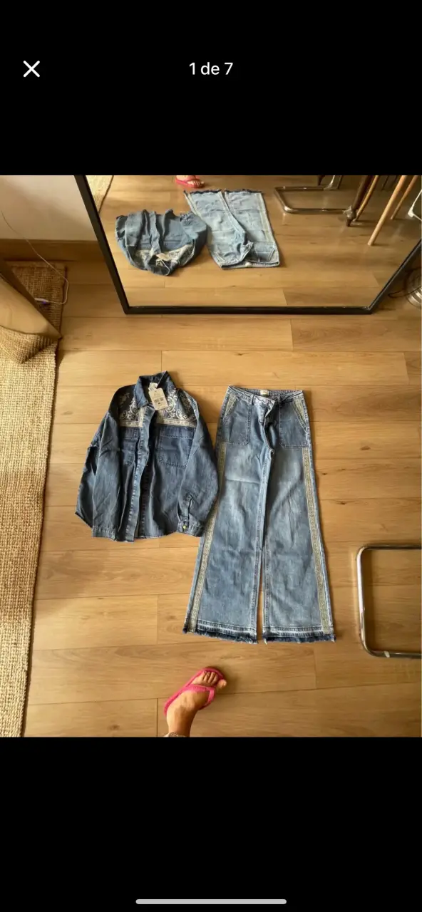 Conjunto de mezclilla con bordado para mujer - 2