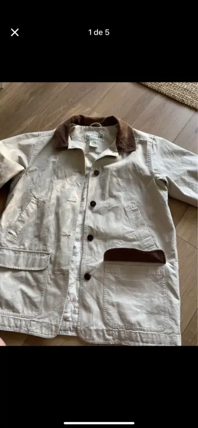 Chaqueta beige L.L. Bean con cuello de pana - miniatura 1