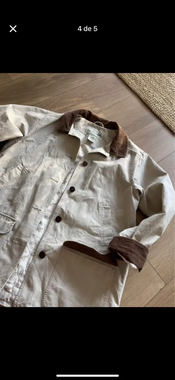 Chaqueta beige L.L. Bean con cuello de pana - 3