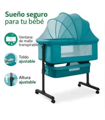 Cuna colecho ajustable con toldo azul - miniatura 1