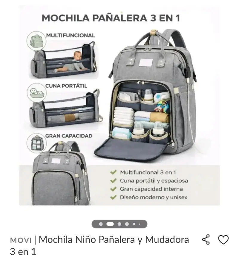 Mochila pañalera 3 en 1 multifuncional