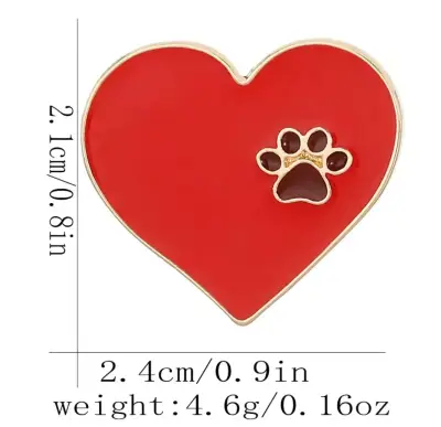 Pin de corazón rojo con huella de cachorro - miniatura 2