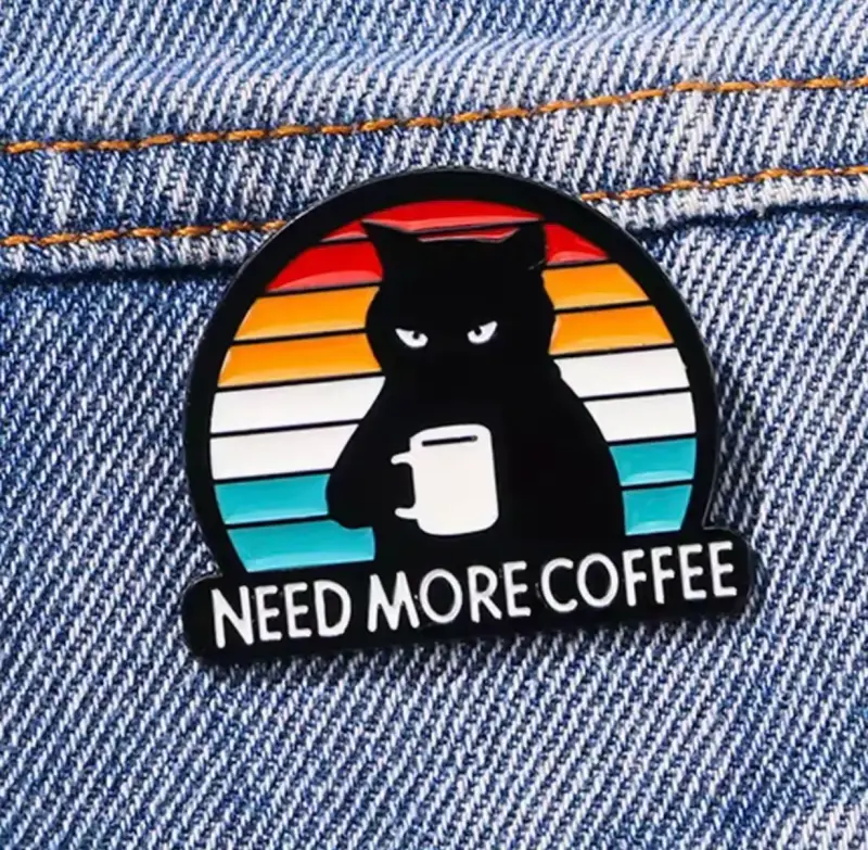 Pin de gato con taza de café retro - 1