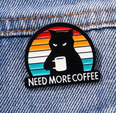 Pin de gato con taza de café retro - miniatura 1