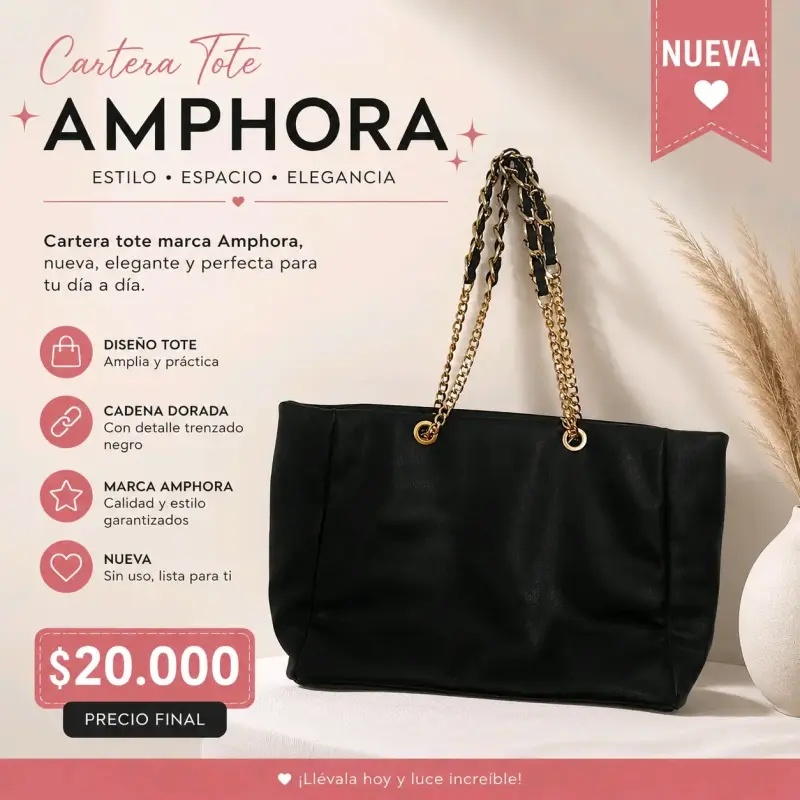 Cartera tote Amphora negra con cadena dorada
