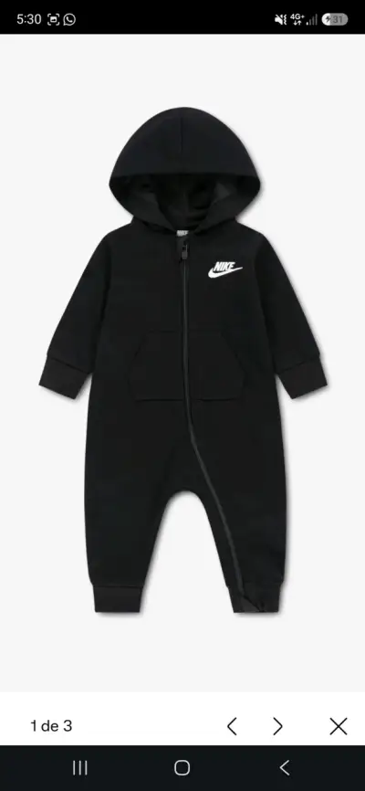 Enterito de bebé Nike gris con capucha - miniatura 2