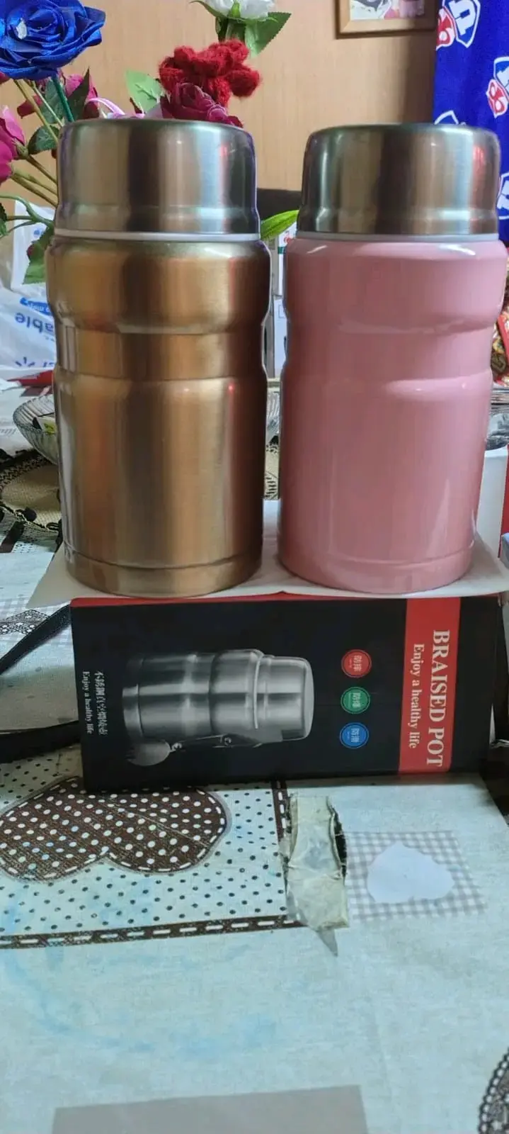Termos de acero inoxidable dorado y rosado - 1