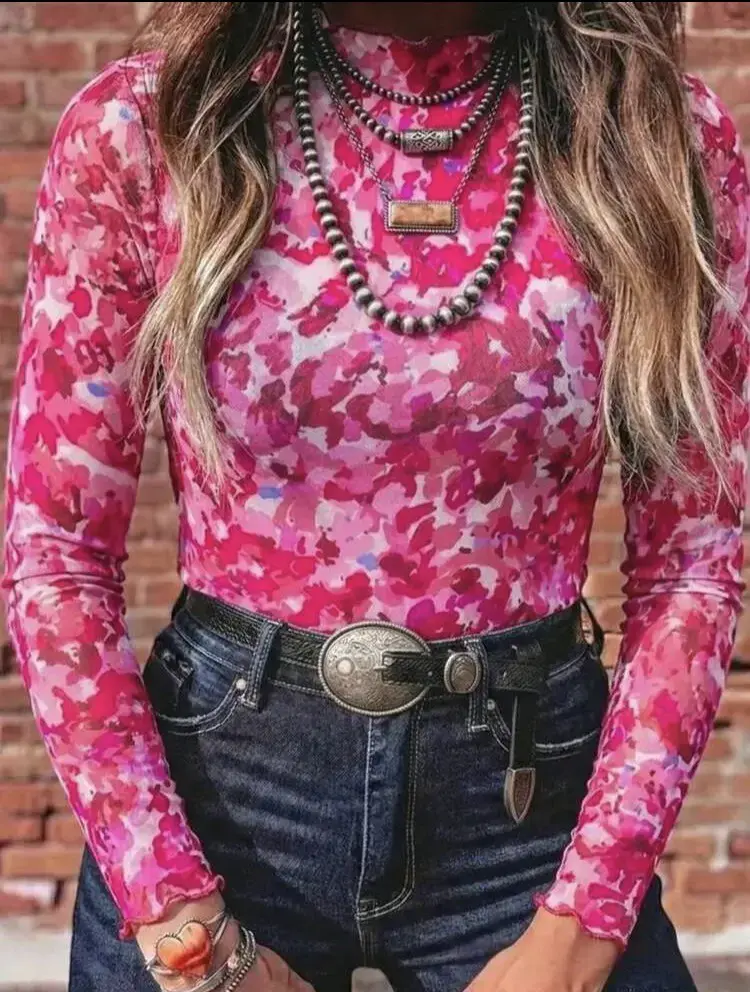Polera manga larga estampado rosa - 1