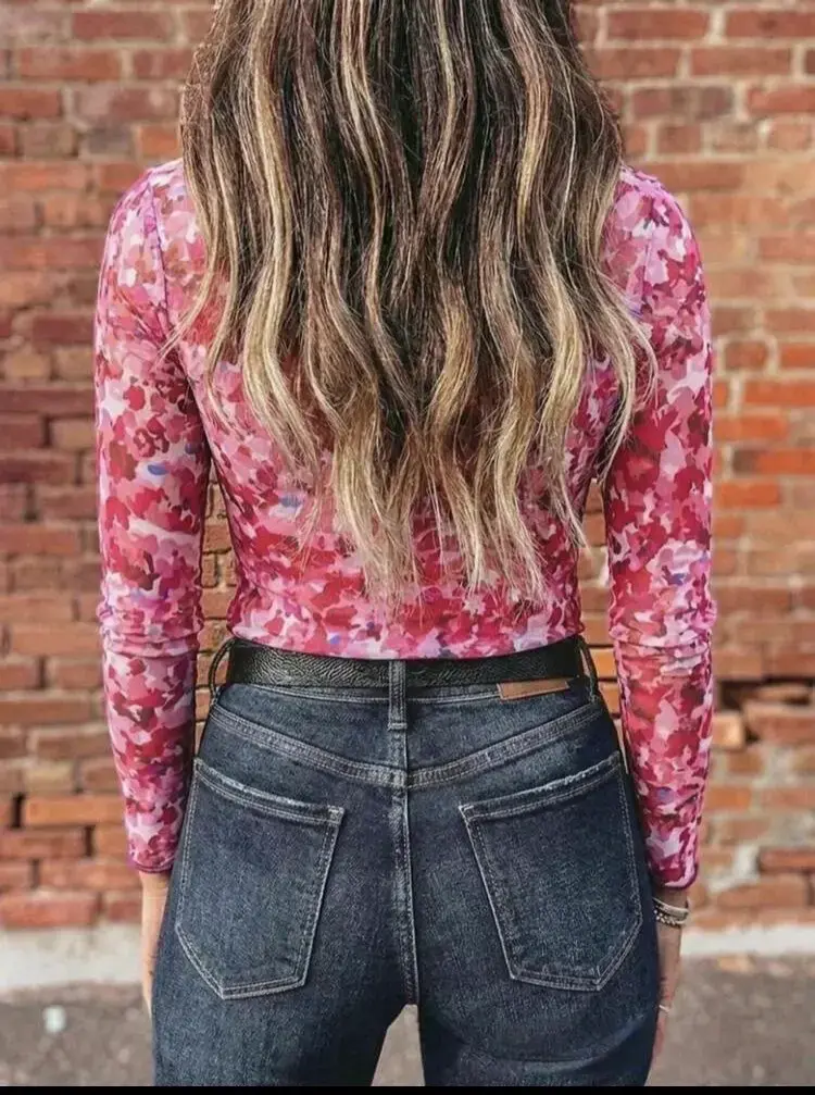 Polera manga larga estampado rosa - 2
