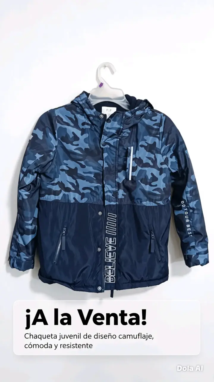 Chaqueta juvenil camuflaje azul resistente