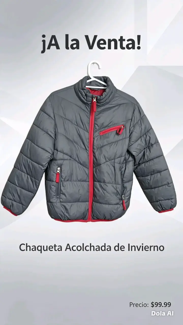 Chaqueta acolchada de invierno gris y roja