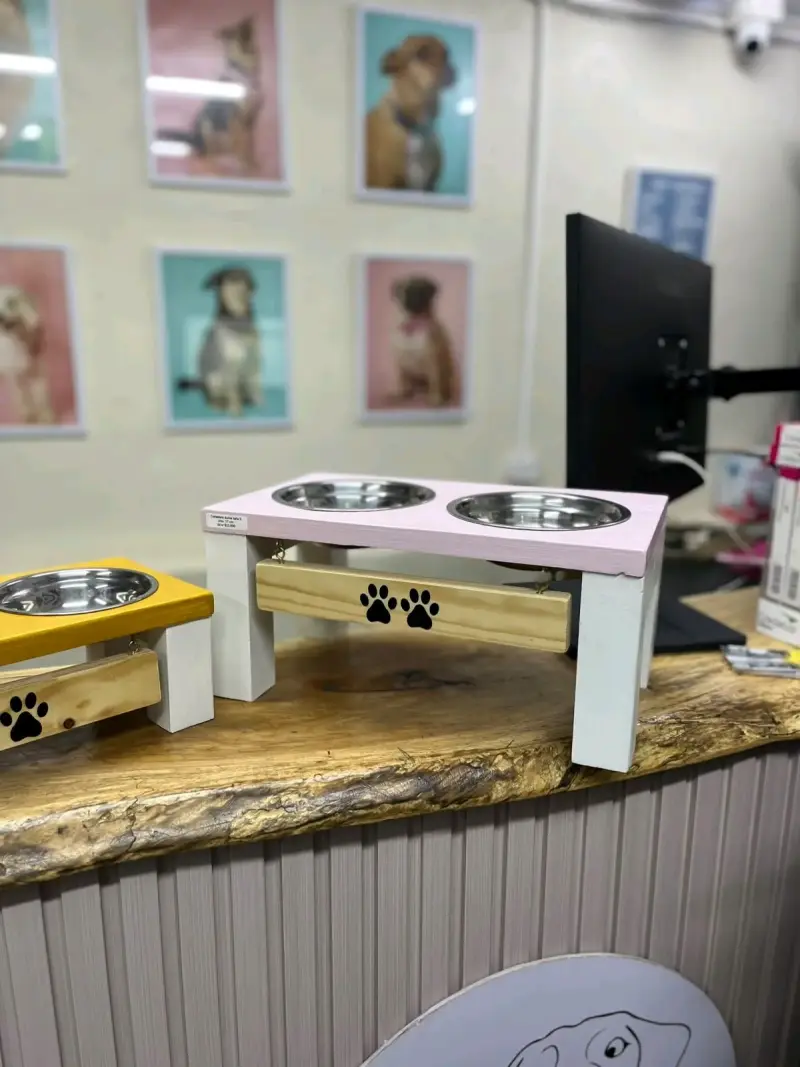 Comedero doble elevado para mascotas de madera - 4