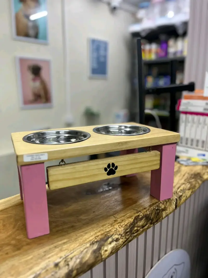 Comedero doble elevado para mascotas de madera - 5