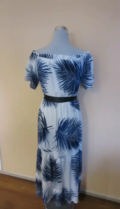 Vestido largo estampado hojas azul - miniatura 1