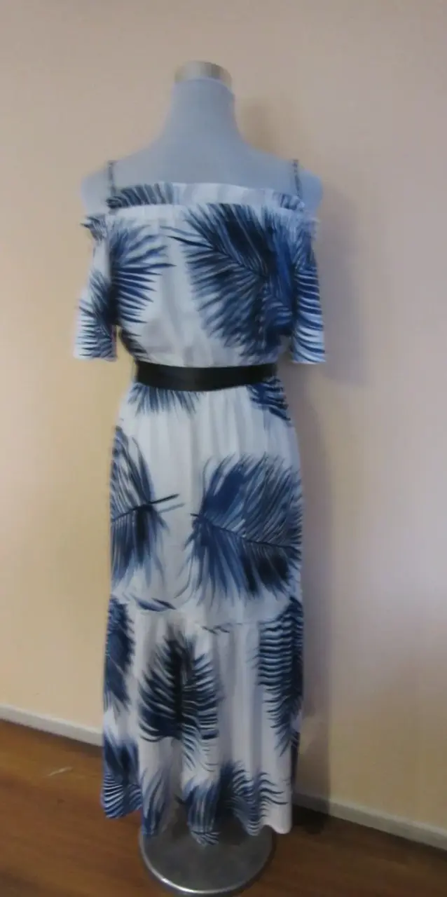 Vestido largo estampado hojas azul - 2