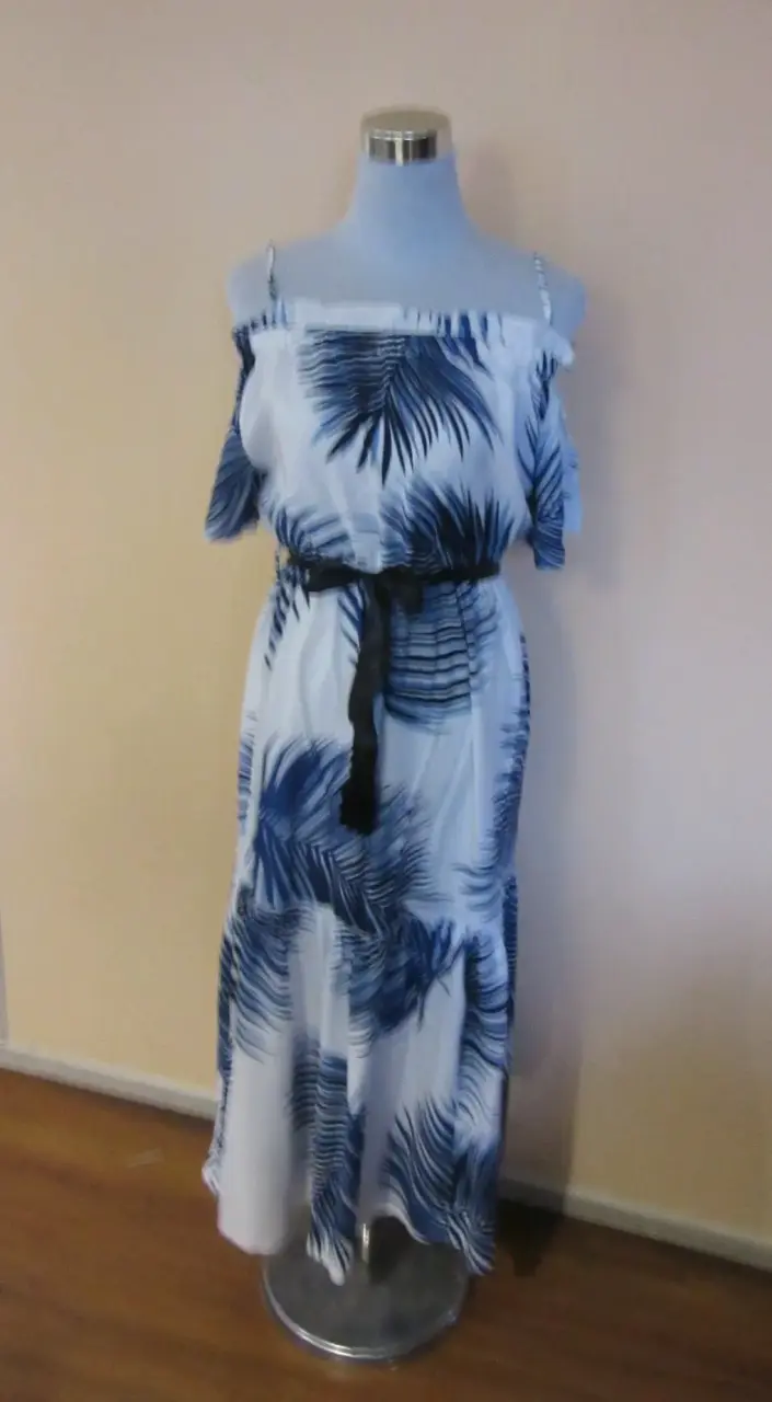 Vestido largo estampado hojas azul - 3