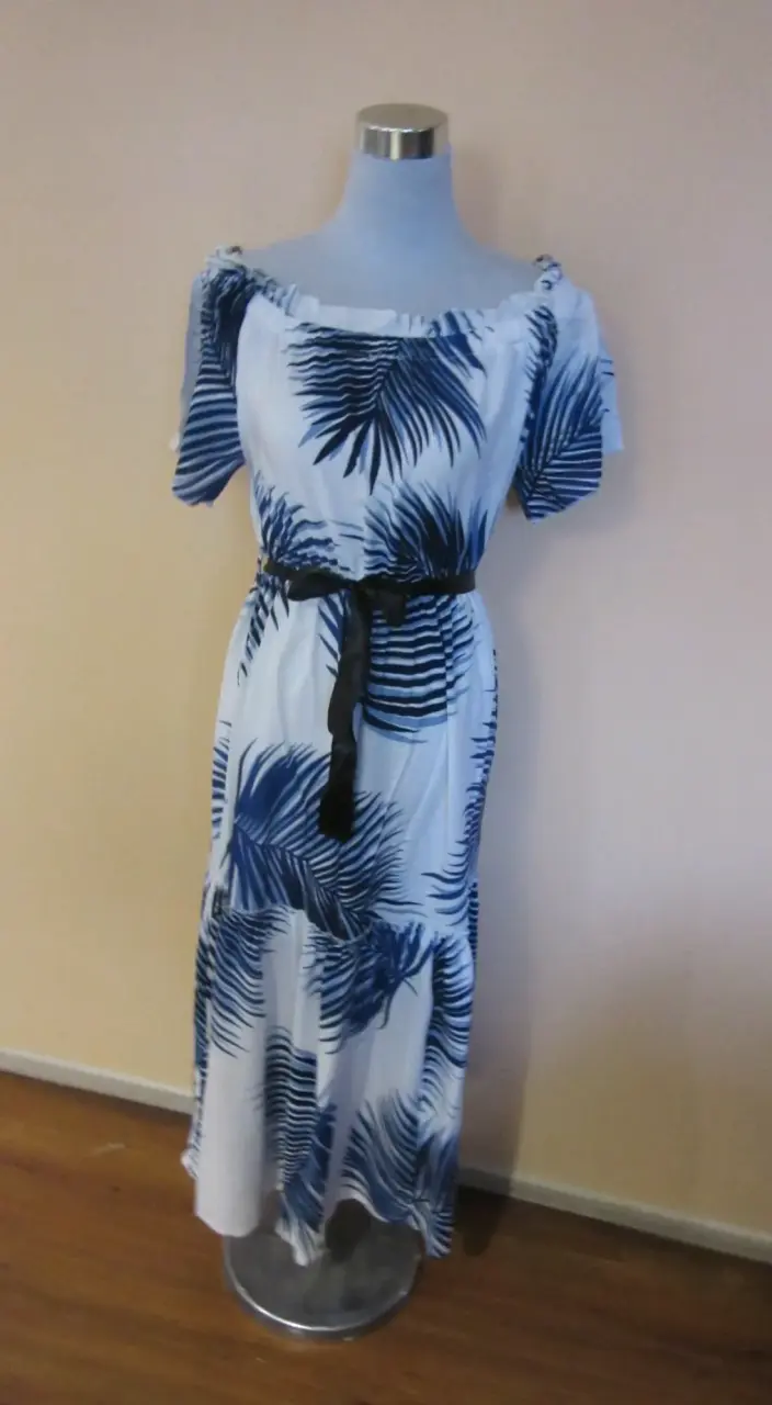 Vestido largo estampado hojas azul - 4
