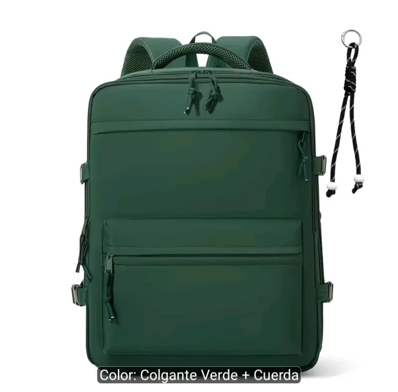 Mochila viral verde con colgante y cuerda