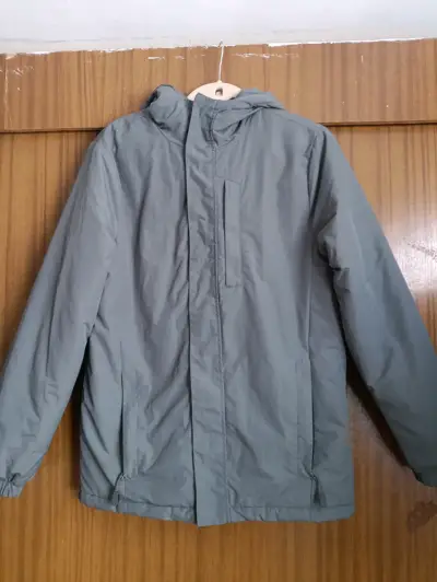 Parka impermeable gris con capucha - miniatura 1