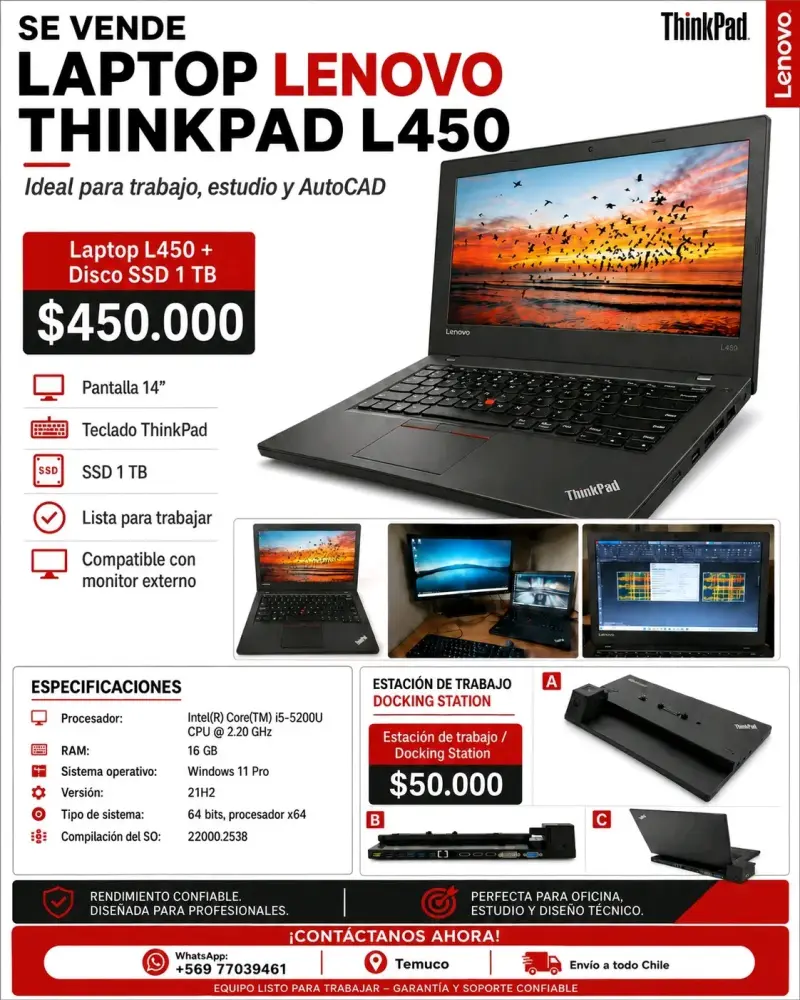 Laptop Lenovo ThinkPad L450 con SSD 1TB
