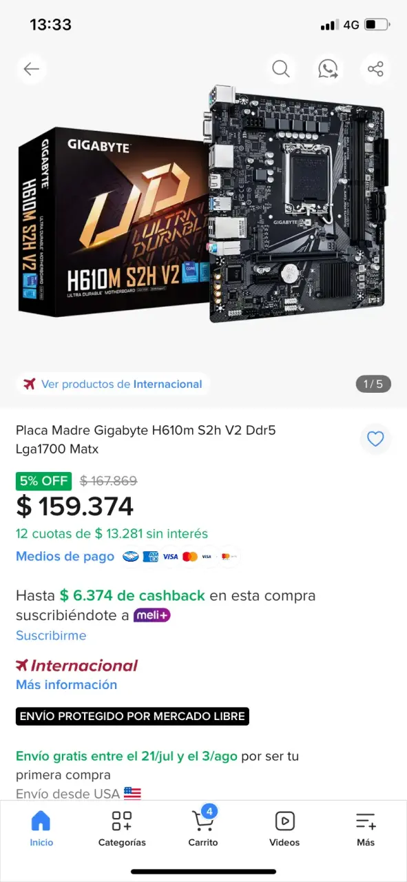 Placa madre Gigabyte con procesador Intel ddr5 - 6