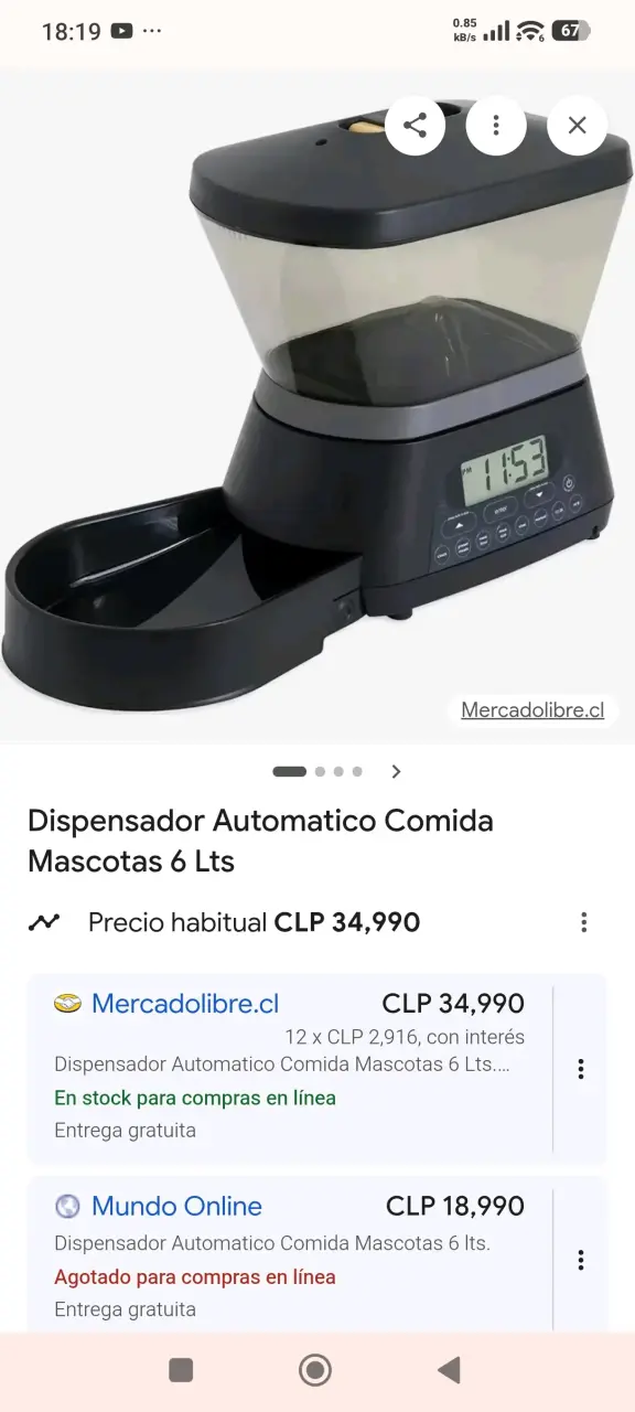 Dispensador automático de comida para mascotas 6L