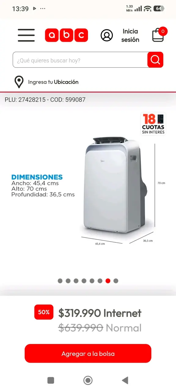 Aire acondicionado portátil Midea 70 cm