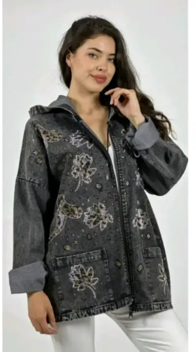 Chaqueta de mezclilla con bordado floral - miniatura 1