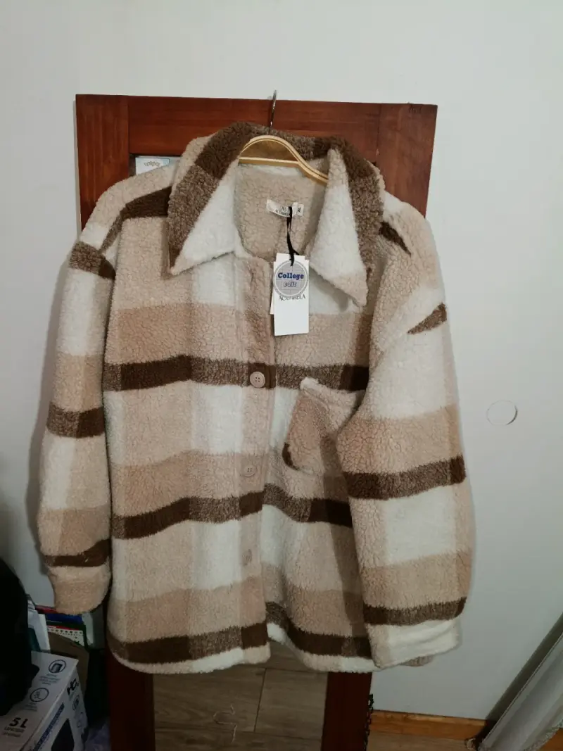 Chaqueta de lana a rayas beige y marrón - 1