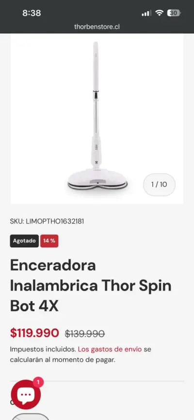 Mopa eléctrica Thorben recargable blanca - miniatura 3