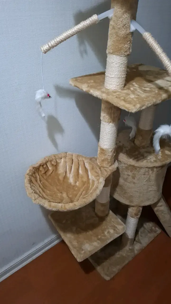 Árbol rascador para gatos beige con juguetes - 2