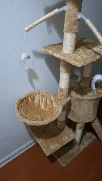 Árbol rascador para gatos beige con juguetes - miniatura 2