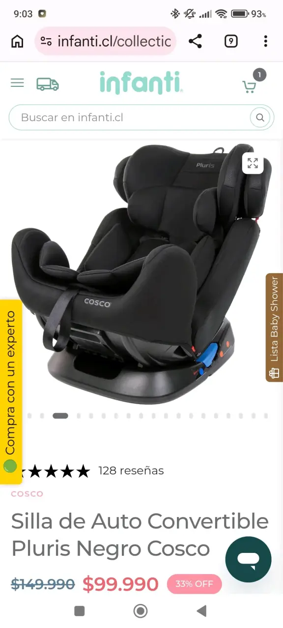Silla de auto convertible Cosco Pluris negra - 1