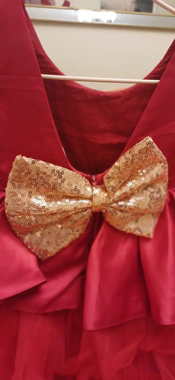 Vestido rojo de fiesta para niña con lazo - 3