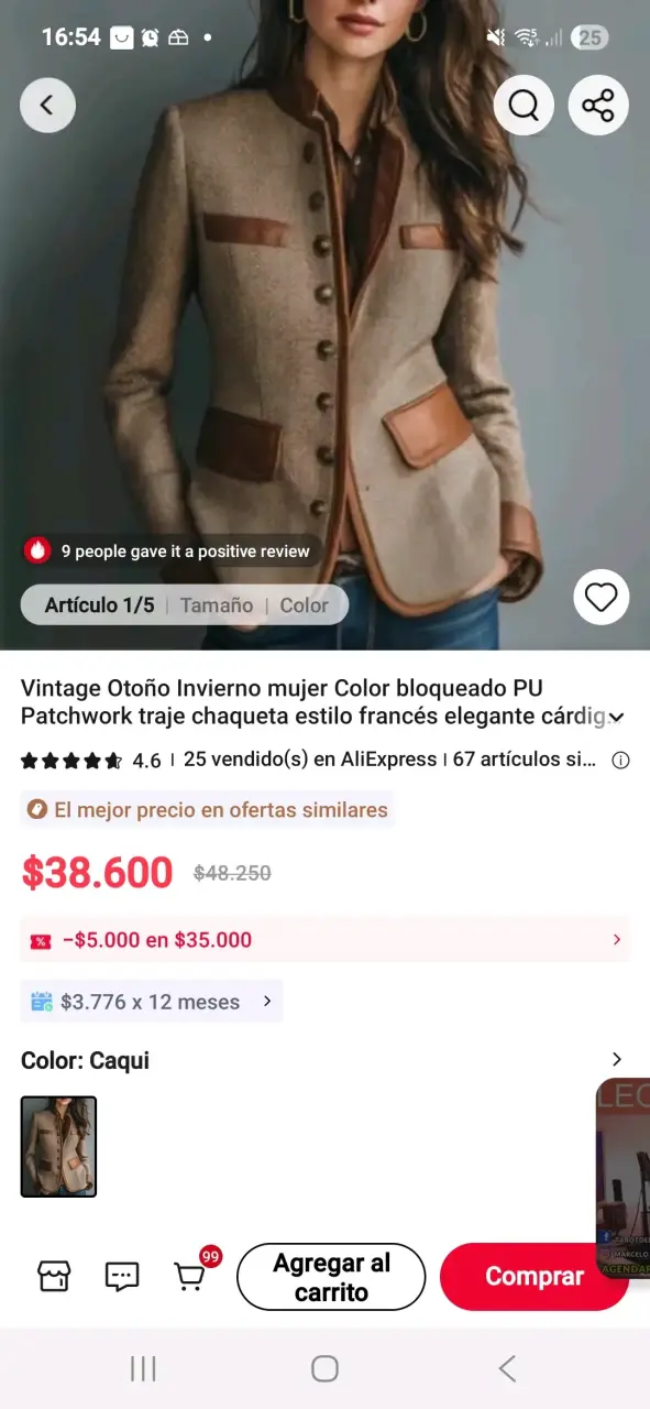 Chaqueta vintage estilo francés caqui - 1